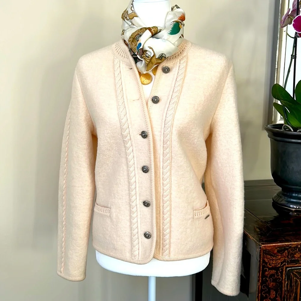 🔥HP🔥GEIGER Tyrol boiled Wool Jacket Sz 38 or S/XS, cream / beige - Picture 1 of 16